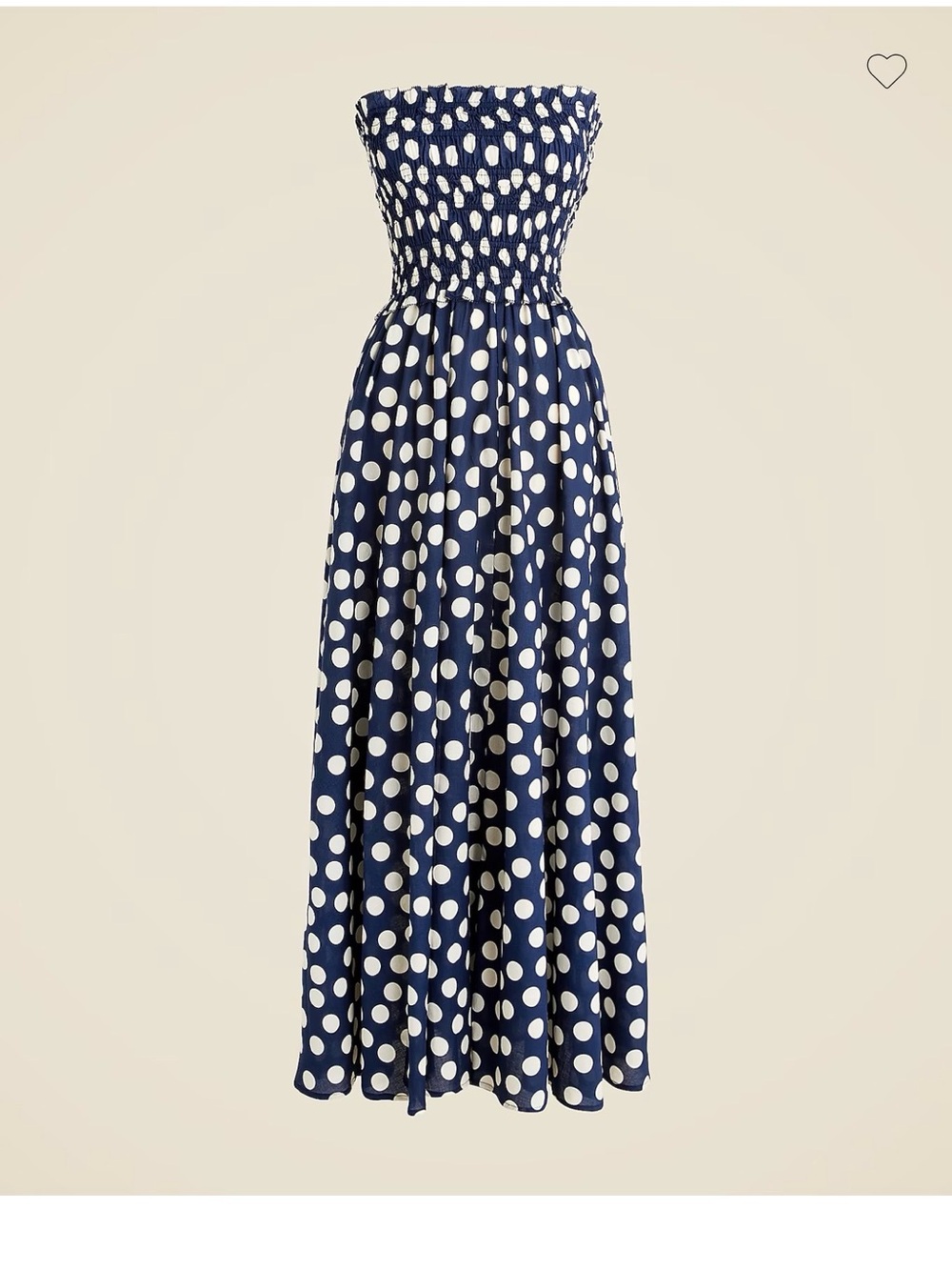 J. Crew Navy and White Polka Dot Strapless Maxi Dress